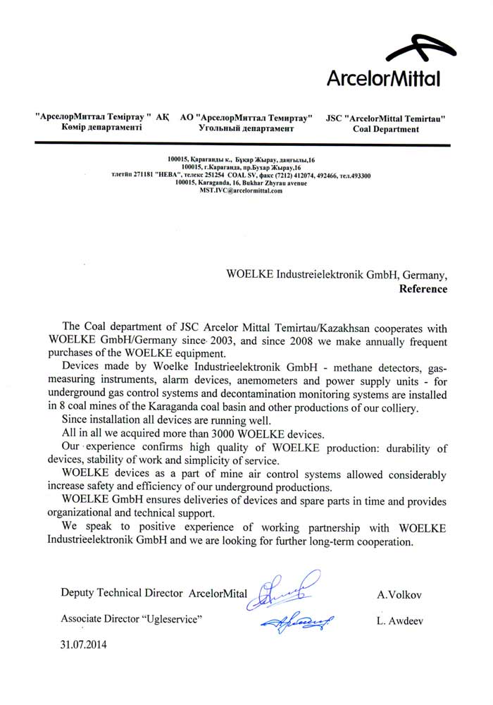 ArcelorMittal WOELKE GmbH Reference 2014 Engl
